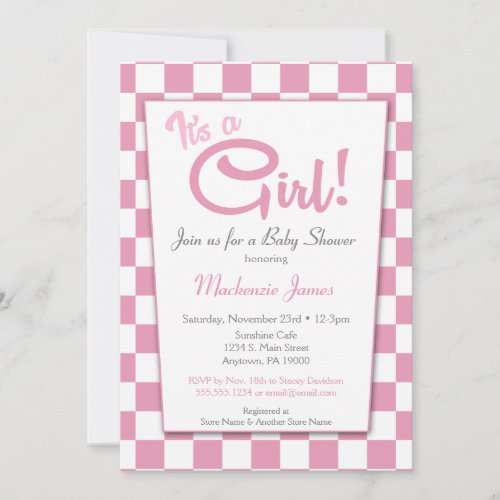 Pink Its A Girl 50s Diner Baby Shower Invitation