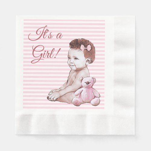 Pink Its a Girl African American baby Napkins