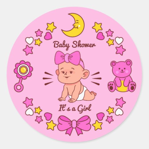 Pink Its a Girl Baby Shower Classic Round Sticker