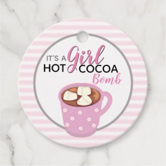Pink Its a Girl Baby Shower | Hot Cocoa Bomb Favor Tags