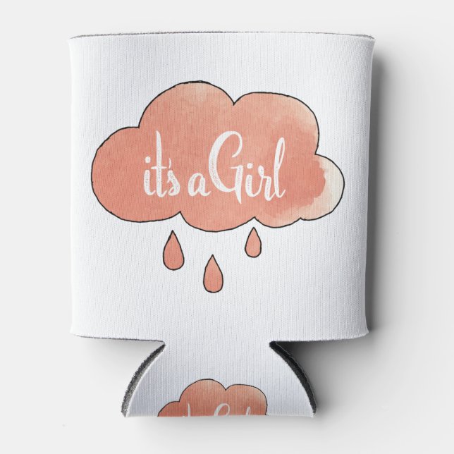 Pink Its a Girl Calligraphy It’s a Girl Art Gender Can Cooler (Front)