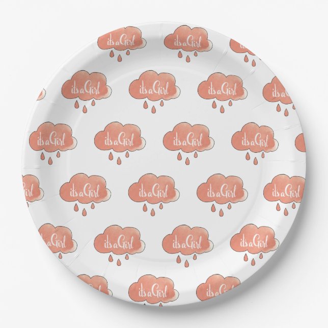 Pink Its a Girl Calligraphy It’s a Girl Art Gender Paper Plates (Front)