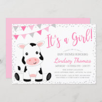 Pink It's a Girl Cow Baby Shower Invitation