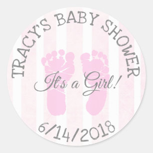 Pink Its a Girl Footprints Baby Shower Stickers