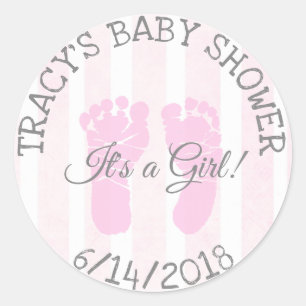 Pink Its a Girl Footprints Baby Shower Stickers