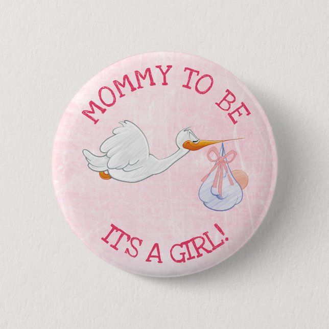 Pink Its a Girl Mom to be Baby Shower Button (Front)