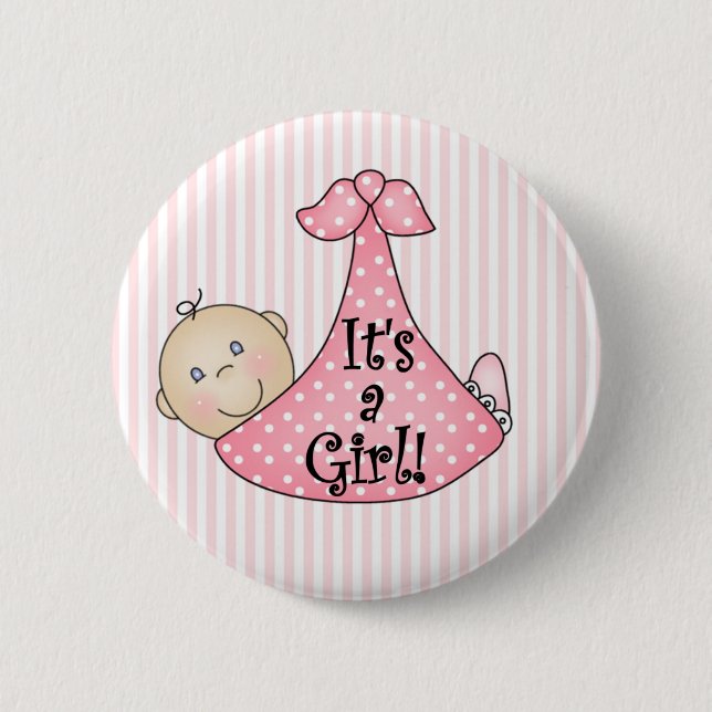 Pink It's a Girl Pinback Button (Front)