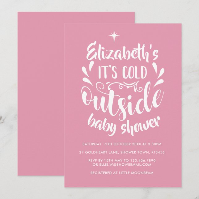 Pink Its Cold Outside Baby Shower / Sprinkle Invitation (Front/Back)