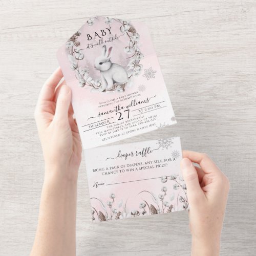 Pink its cold outside Woodland Baby Shower All In One Invitation