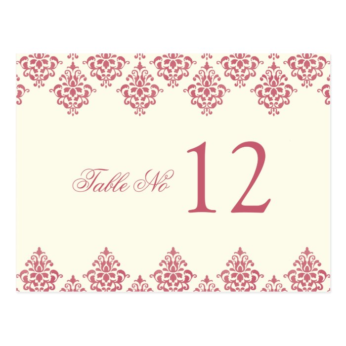 Pink Ivory Arabesque Damask Table Number Card Post Card