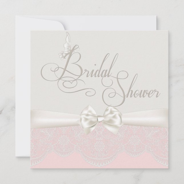 Pink & Ivory Butterflies and Lace Bridal Shower Invitation (Front)
