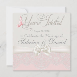 Pink & Ivory Butterflies and Lace Invitation
