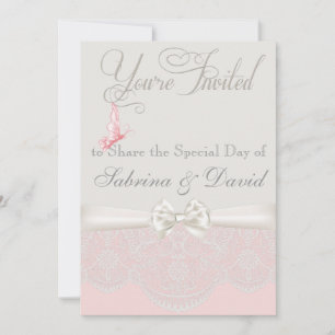 Pink & Ivory Butterflies and Lace Invitation
