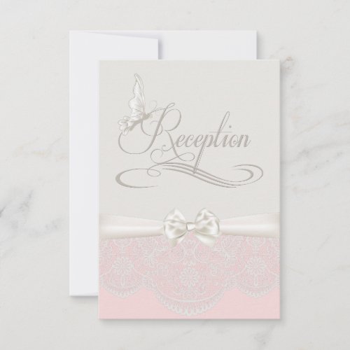 Pink &amp; Ivory Butterflies and Lace Reception Invite