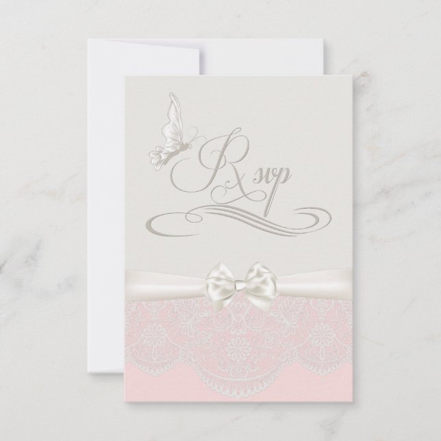 Pink & Ivory Butterflies and Lace RSVP (Front)