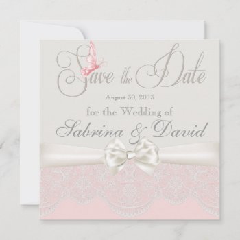 Pink & Ivory Butterflies And Lace Save The Date by Wedding_Trends at Zazzle