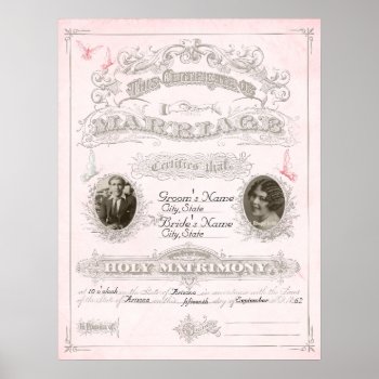 Pink & Ivory Butterfly Marriage Certificate Poster by Wedding_Trends at Zazzle