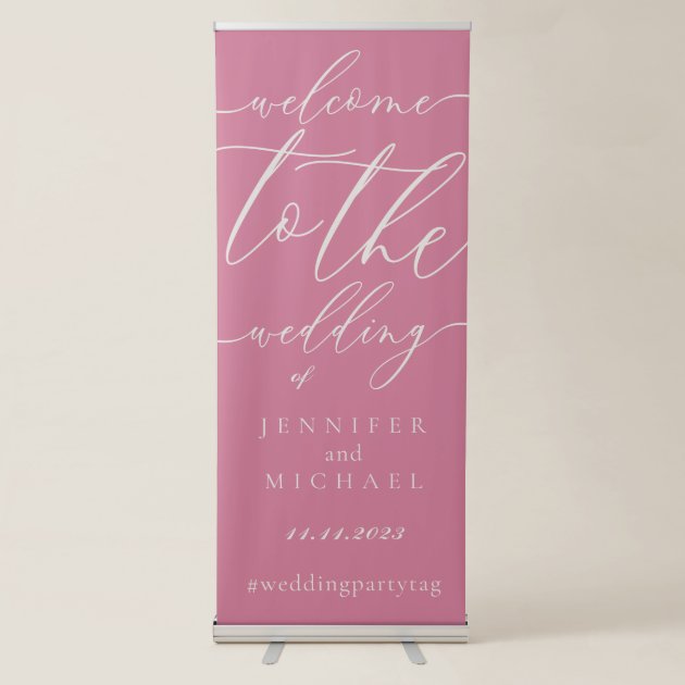 Pink Ivory Calligraphy Welcome to the wedding Retractable Banner
