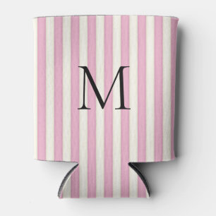 Pink & Ivory Candy Stripes Monogrammed Can Cooler