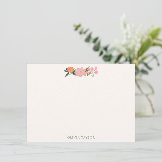 Pink Ivory Floral Bridal Shower Personalized Note Card (Standing Front)