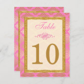 Pink, Ivory, Gold Glitter, Damask Table Number (Front/Back)