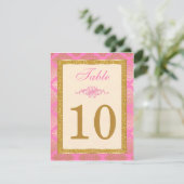 Pink, Ivory, Gold Glitter, Damask Table Number (Standing Front)
