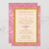 Pink, Ivory, Gold Glitter, Damask Wedding Invite (Front/Back)