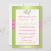 Pink Ivory Green Joined Hearts Monogram Invitation (Back)