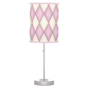 Pink & Ivory Harlequin Diamon Check Pattern Table Lamp
