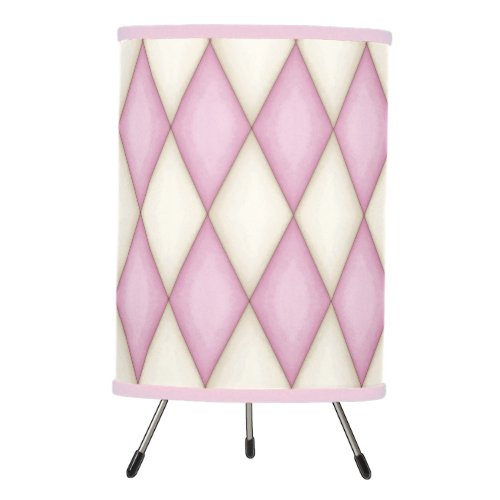 Pink  Ivory Harlequin Diamon Check Pattern Tripod Lamp