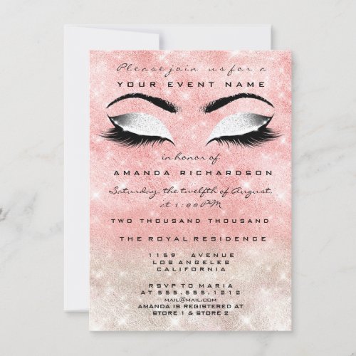 Pink Ivory Makeup White Glitter 16th Bridal Shower Invitation