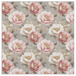Pink &amp; Ivory Peonies on Gray Fabric
