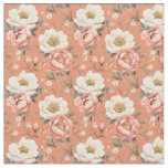 Pink &amp; Ivory Peonies on Muted Orange Fabric