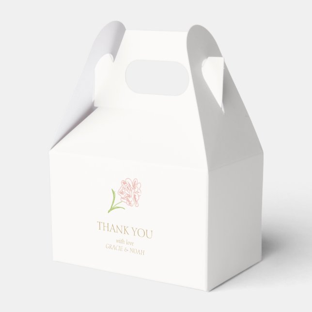 Pink & Ivory Rose Thank You Wedding Favor Box (Front Side)