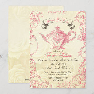 Pink Ivory Roses vintage Bridal Tea Invites