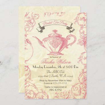 Pink Ivory Roses vintage Bridal Tea Invites