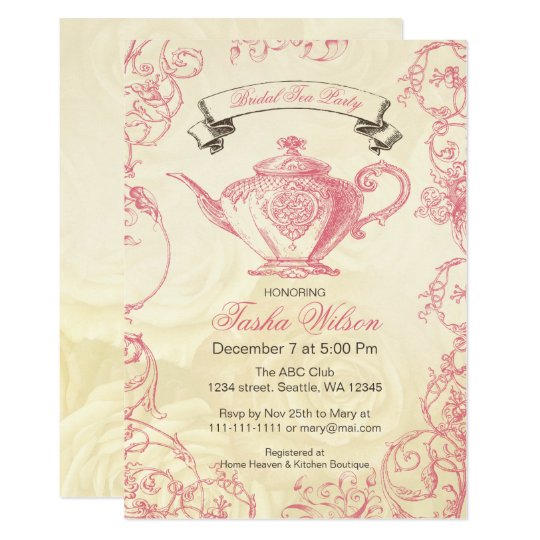 Pink Ivory Roses Vintage Bridal Tea Party Invitation Zazzle Pink Ivory Roses Vintage Bridal Tea Party Invitation
