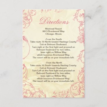 Pink Ivory Roses vintage wedding details card
