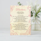 Pink Ivory Roses vintage wedding details card (Standing Front)