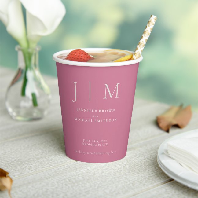 Pink Ivory Simple Minimal Drink Wedding Paper Cups
