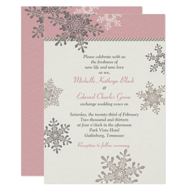 Pink Ivory Snowflake Winter Wedding Invitation