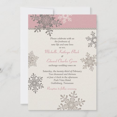 Pink Ivory Snowflake Winter Wedding Invitation