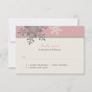 Pink Ivory Snowflake Winter Wedding Reply Card