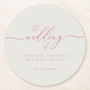 Pink Ivory Wedding Party Things Round Paper Coaster