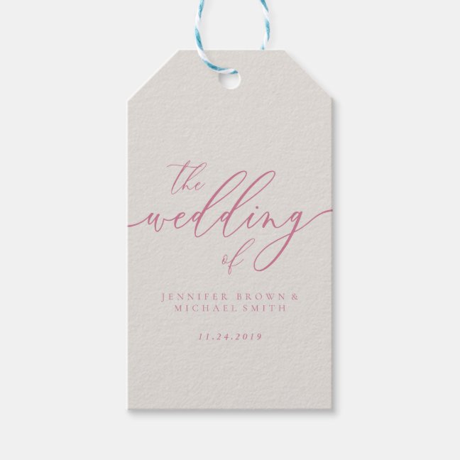 Pink Ivory Wedding Script Gift Tags