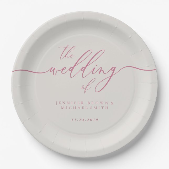 Pink Ivory Wedding Signature Paper Plates (Front)