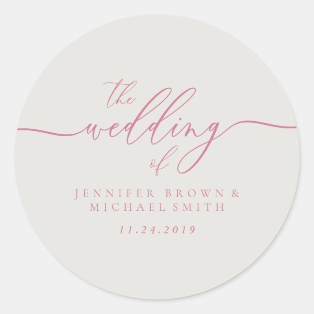 Pink Ivory Wedding Typographic Classic Round Sticker