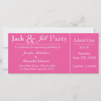 Pink Jack and Jill Shower Ticket Invitation