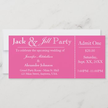 Pink Jack And Jill Shower Ticket Invitation by kellbellsplace at Zazzle
