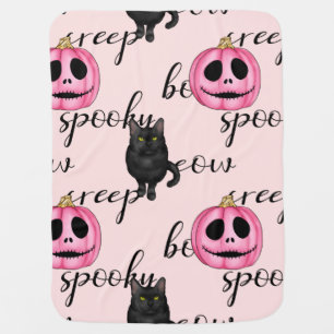 Pink Jack-O-Lantern and Black Cat Baby Blanket